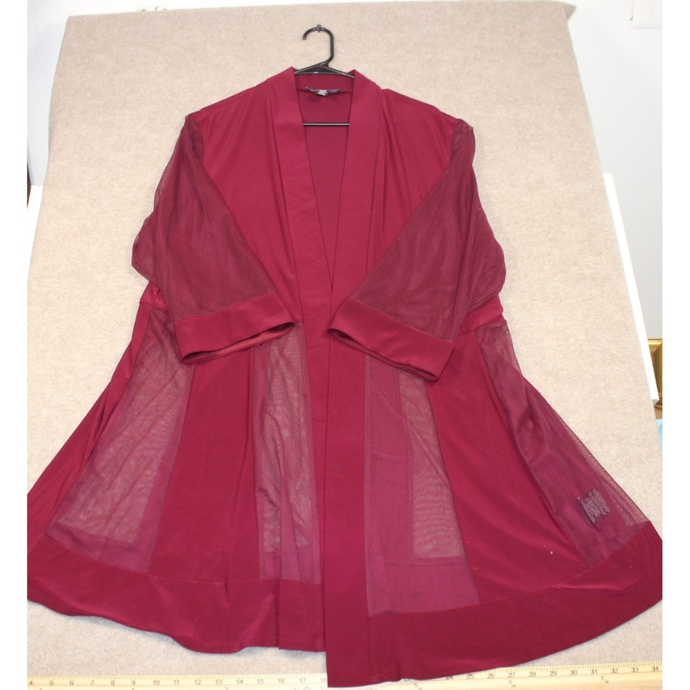 R&M Richards Woman Burgundy Mesh Panel Open Front Cardigan Plus Size 20W
